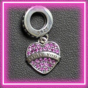 Sterling Silver "Only You" Heart Charm‎ Pendant With Pink CZ (NWOT)